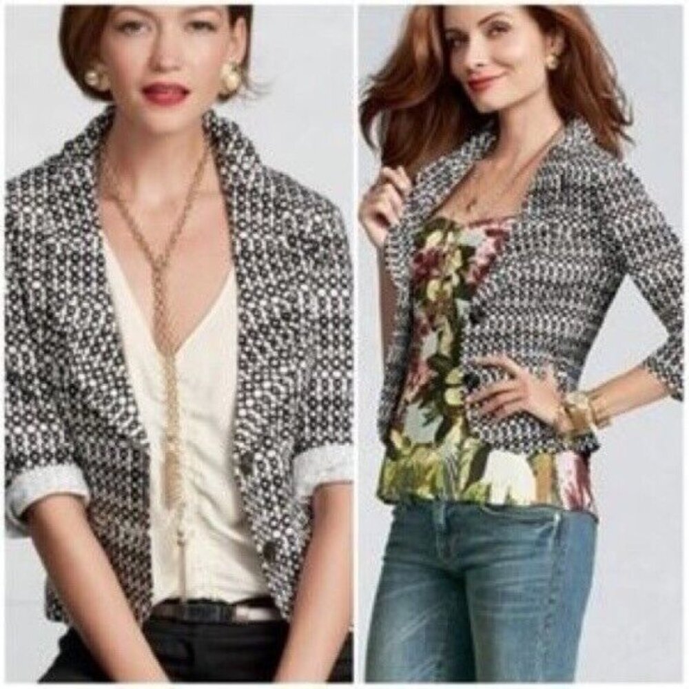 CAbi Du Jour Black & White 2 Button Blazer Style #298 size 8